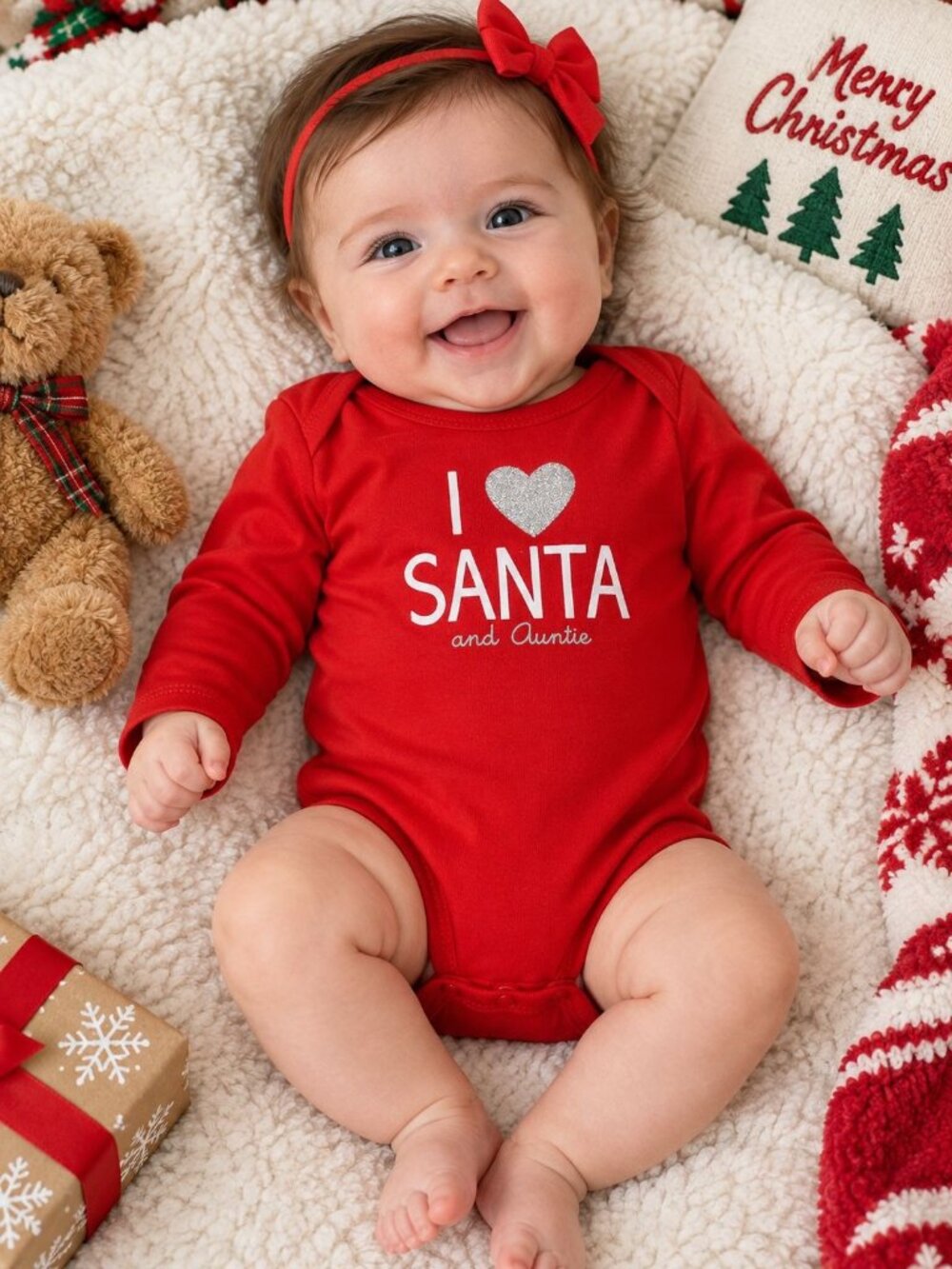 Carter's I Heart Santa and Auntie Red Christmas Bodysuit 3 Months Girl Boy Baby